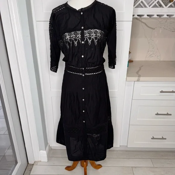 LoveShackFancy Beth Black Maxi Dress Size Medium Lace Embroidered *altered - Picture 1 of 6